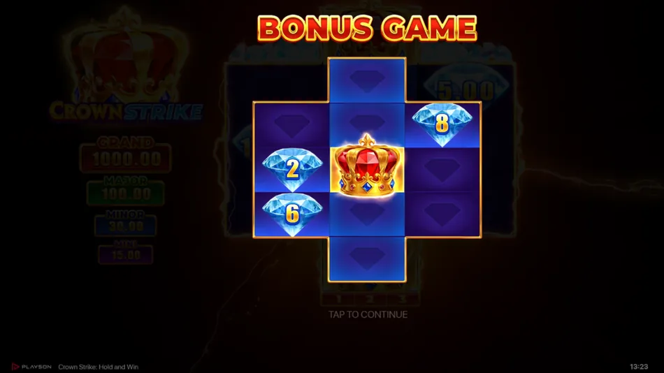 Striking Crown collecting Bonus Symbol values during Crown Strike Bonus Game