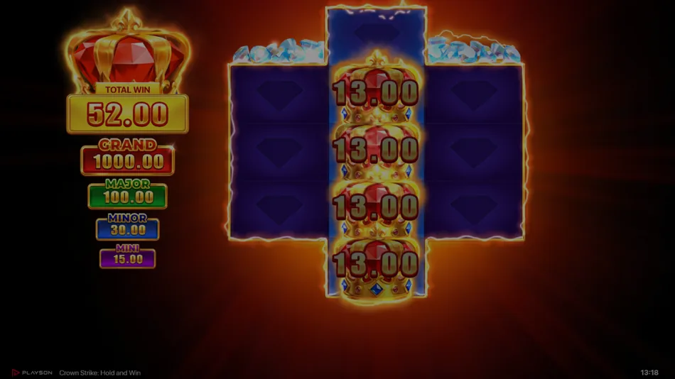 Grid filled with locked Striking Crown symbols before a Crown Strike Grand Jackpot payout