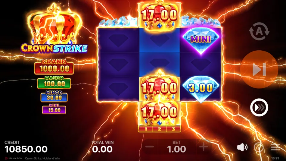 Mini and Minor Jackpot Bonus Symbol landing during Crown Strike Bonus Game